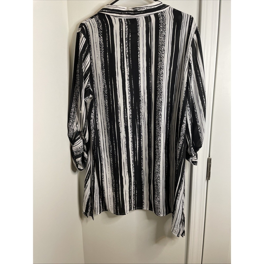 Peck & Peck Tunic Top Women's L Black White Striped Coastal Minimalist - Picture 6 of 8
